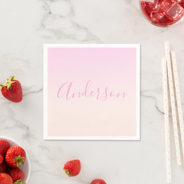 Your Text | Elegant Script & Soft Blush Pink Ombre Napkin (Insitu)