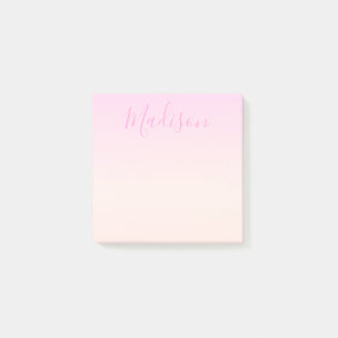 Your Text Elegant Script & Soft Blush Pink Ombre Post-it Notes