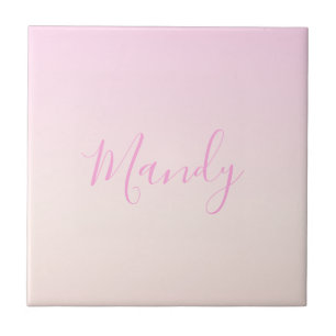 Your Text   Elegant Script & Soft Blush Pink Ombre Tile