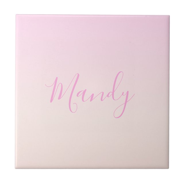Your Text | Elegant Script & Soft Blush Pink Ombre Tile (Front)