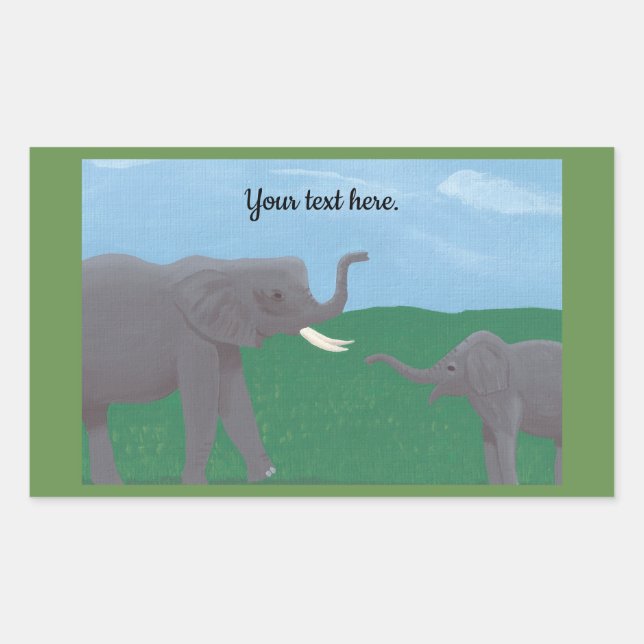 Your text, Elephant Stickers, Mother and Child Rectangular Sticker (Front)