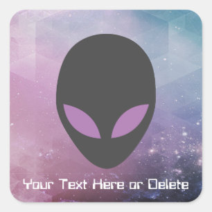 Your Text/Eye Colour Alien Head Cute Purple Galaxy Square Sticker
