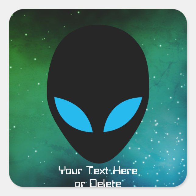Your Text & Eye Colour Alien Head Green Galaxy  Square Sticker (Front)