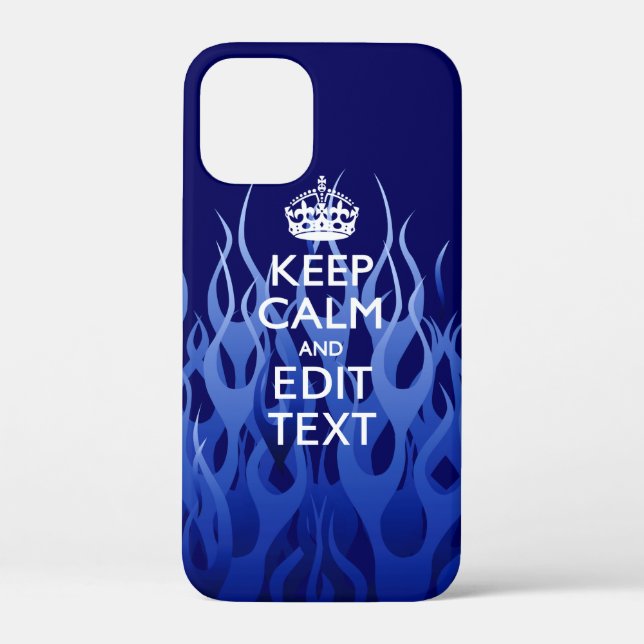 Your Text for Keep Calm on Blue Racing Flames Case-Mate iPhone Case (Back)
