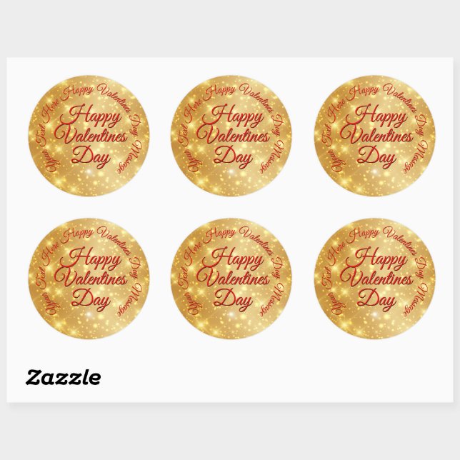 Your TEXT Gold Valentines Day Message Classic Round Sticker (Sheet)