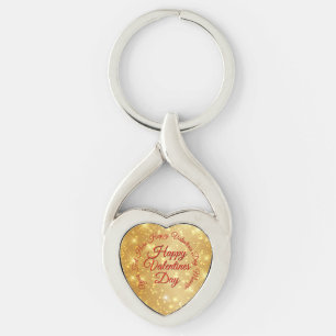 Your TEXT Gold Valentines Day Message Heart Key Ring