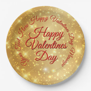 Your TEXT Gold Valentines Day Message  Large 9" Paper Plate