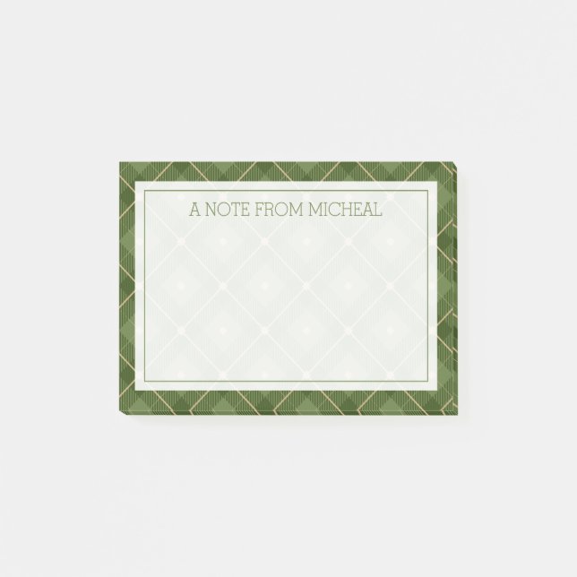 Your Text | Green Plaid Post-it Notes (Front)