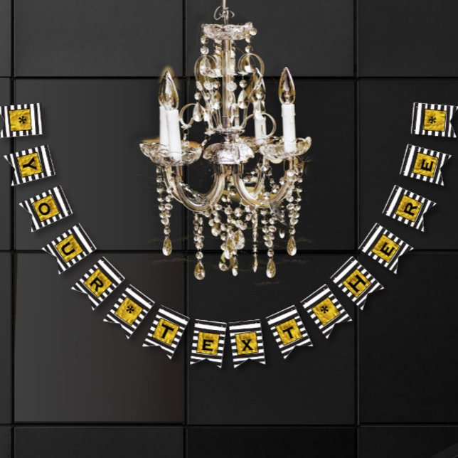 Your Text Here Gold, Black and White Stripe Bunting (Creator Uploaded)