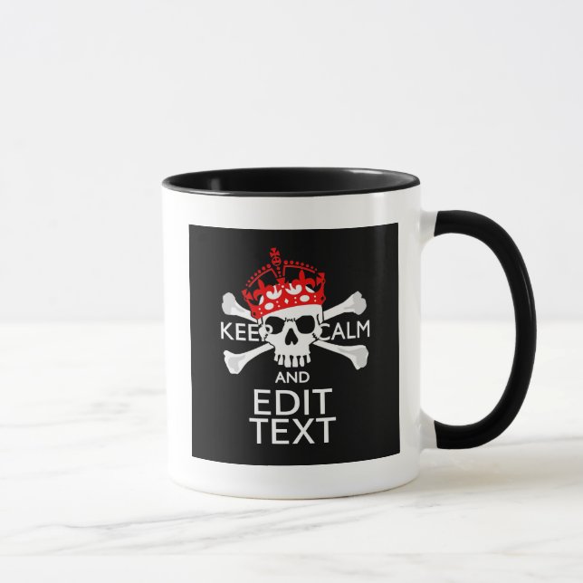 Your Text Keep Calm Red Crown Crossbones Skull Mug (Right)