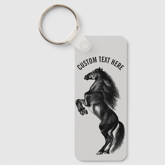 Your Text Keychain with Upright Black Wild Horse (Front)