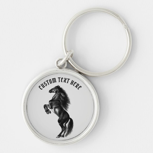 Your Text Keychain with Upright Black Wild Horse (Front)