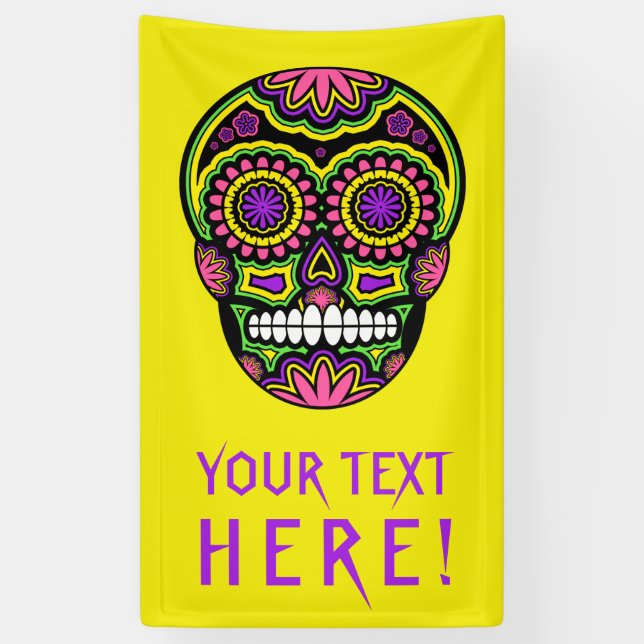 Your Text Mexican Sugar Skull Day Of The Dead Banner (Vertical)