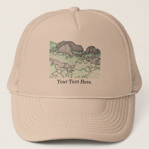 Your Text Mountains and Trees Line Drawing Hats