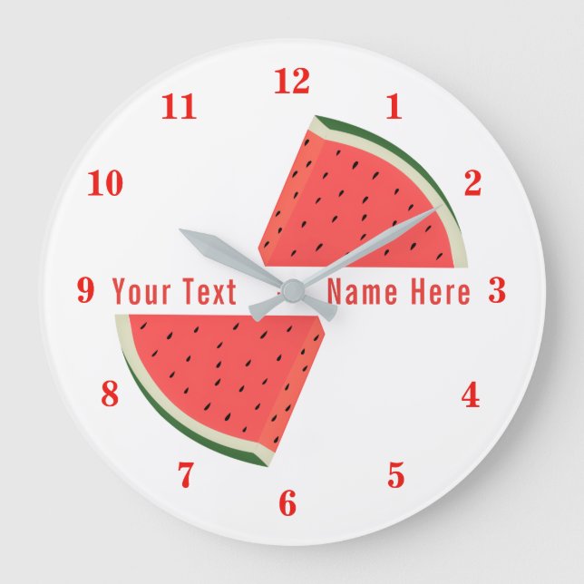 Your Text Name Kitchen Clock with Fresh Watermelon (Front)