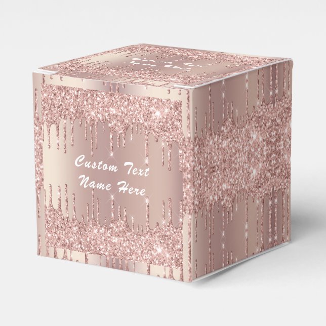 Your Text Name Wedding Favour Box Rose Gold Glitte (Front Side)