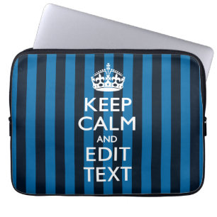 Your Text on Keep Calm Blue Stripes Style Laptop Sleeve