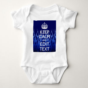 Your Text on Keep Calm on Blue Racing Flames Baby Bodysuit