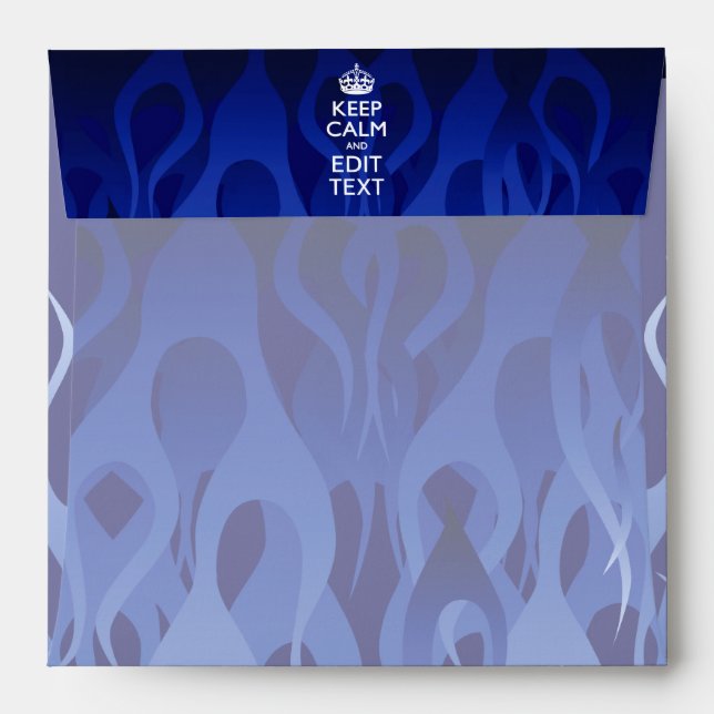Your Text on Keep Calm on Blue Racing Flames Envelope (Back (Top Flap))