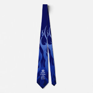 Your Text on Keep Calm on Blue Racing Flames Tie