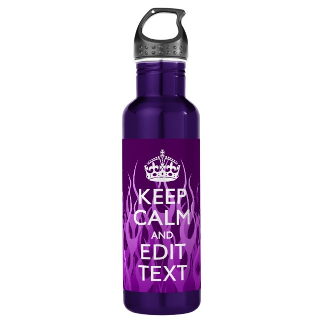 Your Text on Keep Calm on Purple Racing Flames 710 Ml Water Bottle (Front)