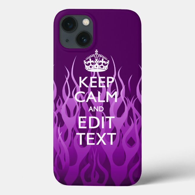 Your Text on Keep Calm on Purple Racing Flames Case-Mate iPhone Case (Back)