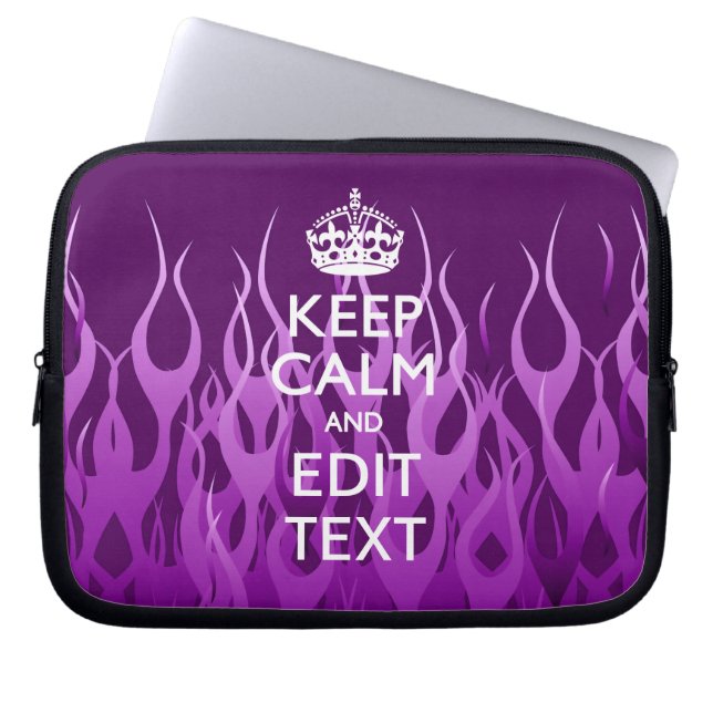 Your Text on Keep Calm on Purple Racing Flames Laptop Sleeve (Front)