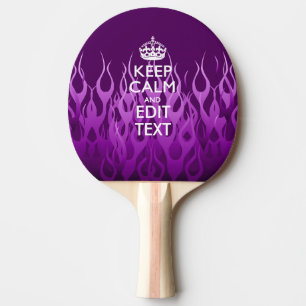 Your Text on Keep Calm on Purple Racing Flames Ping Pong Paddle