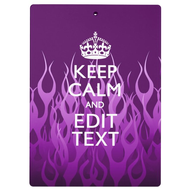 Your Text on Keep Calm Purple Racing Flames Decor Clipboard (Back)