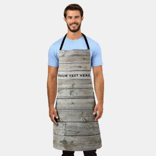 Your Text on Rustic Wood Planks Custom Aprons