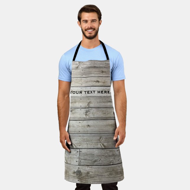 Your Text on Rustic Wood Planks Custom Aprons (Worn)