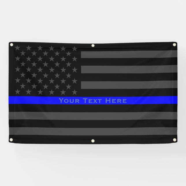 Your Text on Thin Blue Line US Flag Decor Display Banner (Horizontal)