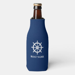 Your Text or Boat Name Nautical Ships Wheel Helm Bottle Cooler