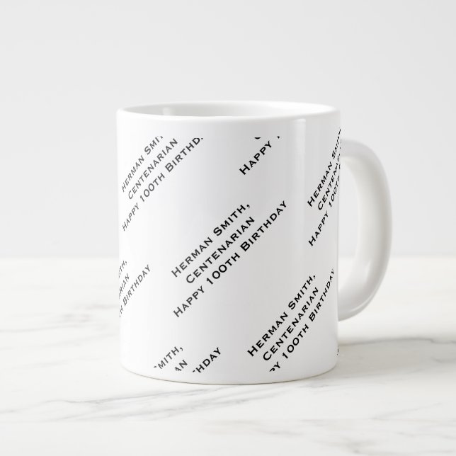 Your Text Pattern All Over Print Black/White Large Coffee Mug (Front Right)