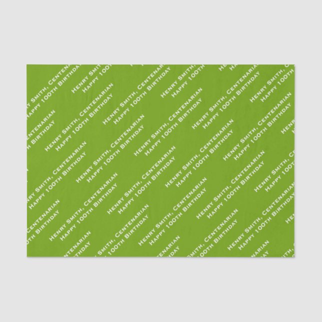 Your Text Pattern All Over Print Green/White Tissue Paper (Front)