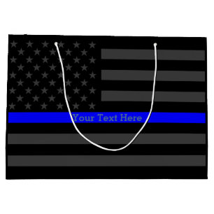 Your Text Personalised Thin Blue Line Grey US Flag Large Gift Bag