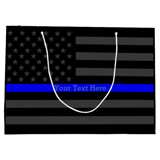 Your Text Personalised Thin Blue Line Grey US Flag Large Gift Bag (Back)