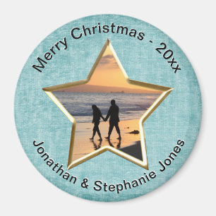  Your Text & Photo: Aqua Star-Shape Picture Frame Magnet