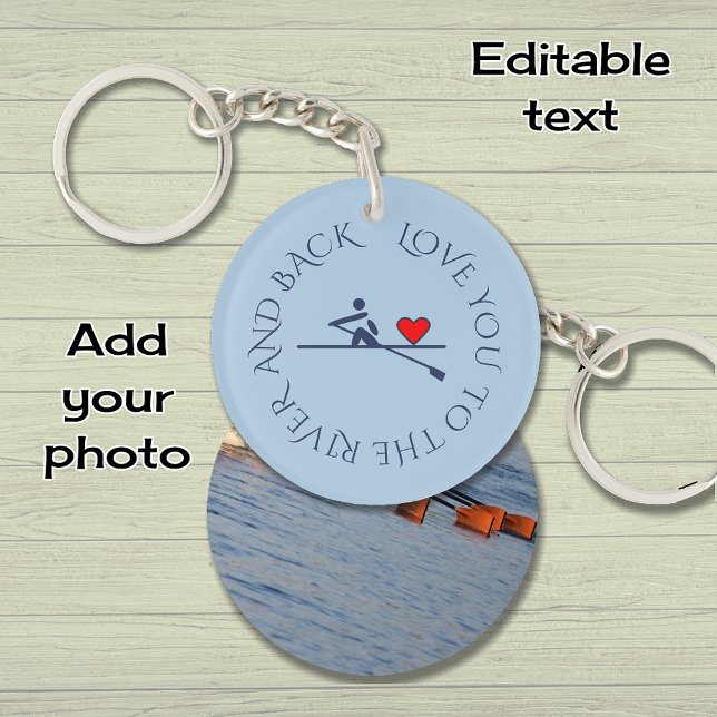Your text photo double-sided light blue rowing key ring (Double-sided.)