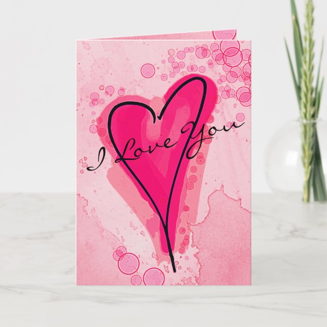 YOUR TEXT Pink Watercolor Heart Card (Front)