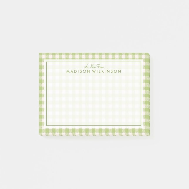 Your Text | Pretty Green Mint Gingham Post-it Notes (Front)