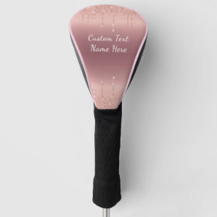 Your Text Rose Gold Blush Glitter Sparkle Drips Golf Head Cover