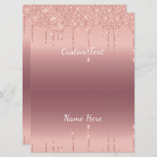 Your Text Rose Gold Blush Glitter Sparkle Drips  Programme (Front/Back)