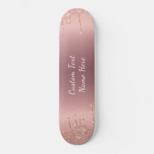 Your Text Rose Gold Blush Glitter Sparkle Drips  Skateboard