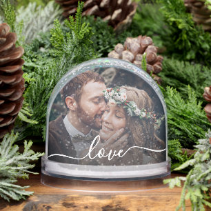 Your Text Simple Modern Script 2-Photo Snowglobe