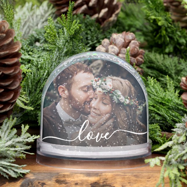 Your Text Simple Modern Script 2-Photo Snowglobe (Winter)