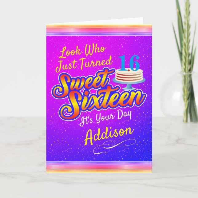 (Your Text) Sweet 16 Sixteen Birthday Card (Front)