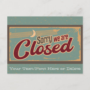 Your Text Teal/Tan Vintage Wood Store Closed Sign Postcard
