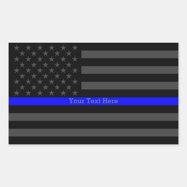 Your Text Thin Blue Line Black US Flag Decor Rectangular Sticker (Front)