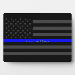 Your Text Thin Blue Line Black US Flag Display Plaque